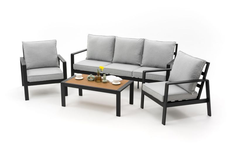 Zestaw mebli ogrodowych sofa fotel New Home ATOL 5 szaro grafitowy aluminiowy z blatem z deski kompozytowej 1 kpl
