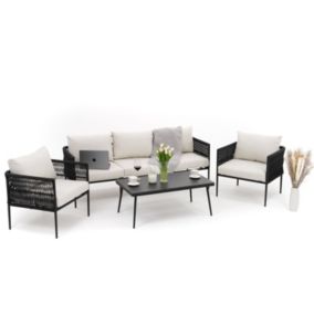 Zestaw mebli ogrodowych sofa fotel New Home BELIZE beżowo czarny aluminiowy z blatem z płyty HPL 1 kpl