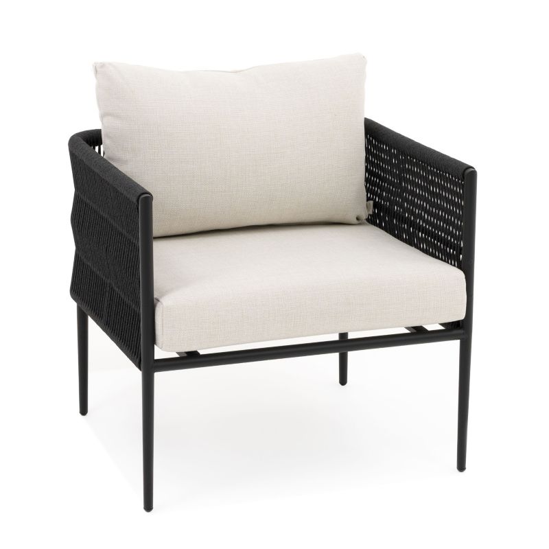 Zestaw mebli ogrodowych sofa fotel New Home BELIZE beżowo czarny aluminiowy z blatem z płyty HPL 1 kpl
