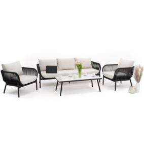 Zestaw mebli ogrodowych sofa fotel New Home BELIZE LUX beżowo biały aluminiowy z blatem z płyty HPL 1 kpl