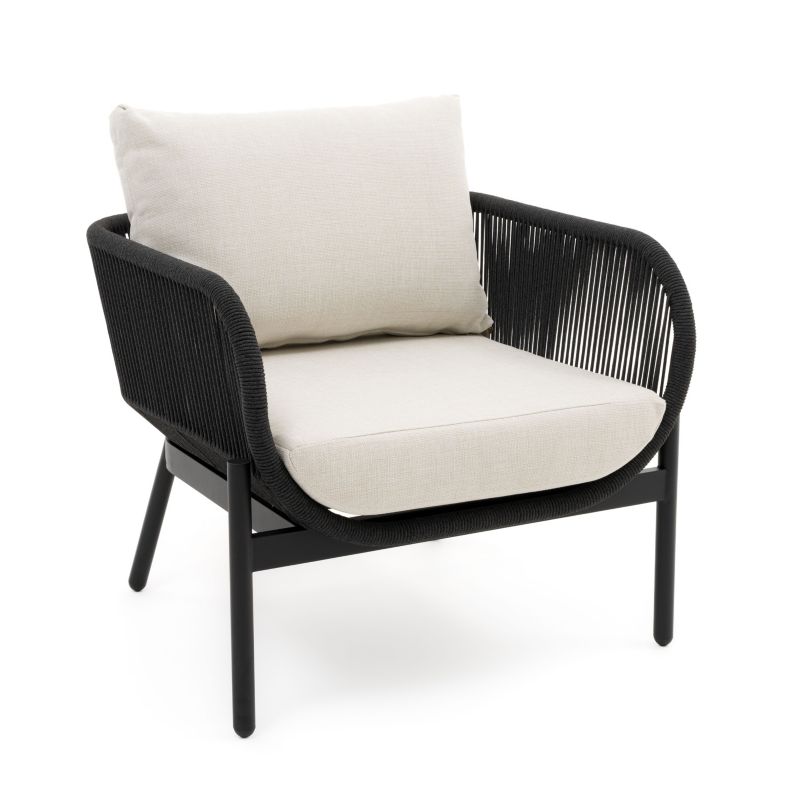 Zestaw mebli ogrodowych sofa fotel New Home BELIZE LUX beżowo biały aluminiowy z blatem z płyty HPL 1 kpl