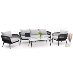 Zestaw mebli ogrodowych sofa fotel New Home BELIZE LUX szaro biały aluminiowy z blatem z płyty HPL 1 kpl
