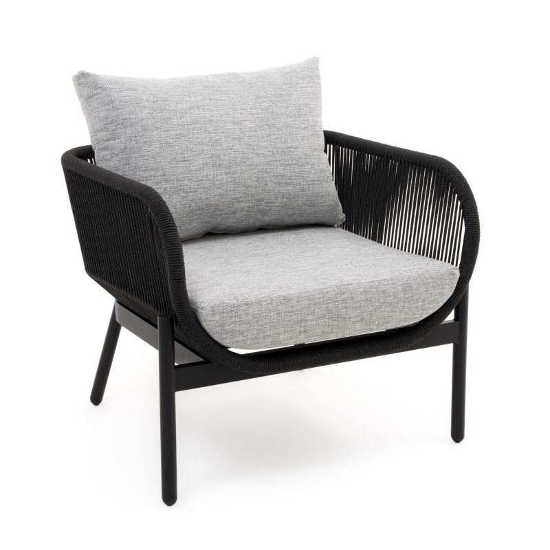 Zestaw mebli ogrodowych sofa fotel New Home BELIZE LUX szaro czarny aluminiowy z blatem z płyty HPL 1 kpl