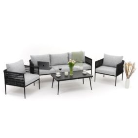Zestaw mebli ogrodowych sofa fotel New Home BELIZE szaro czarny aluminiowy z blatem z płyty HPL 1 kpl