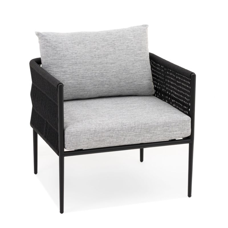 Zestaw mebli ogrodowych sofa fotel New Home BELIZE szaro czarny aluminiowy z blatem z płyty HPL 1 kpl