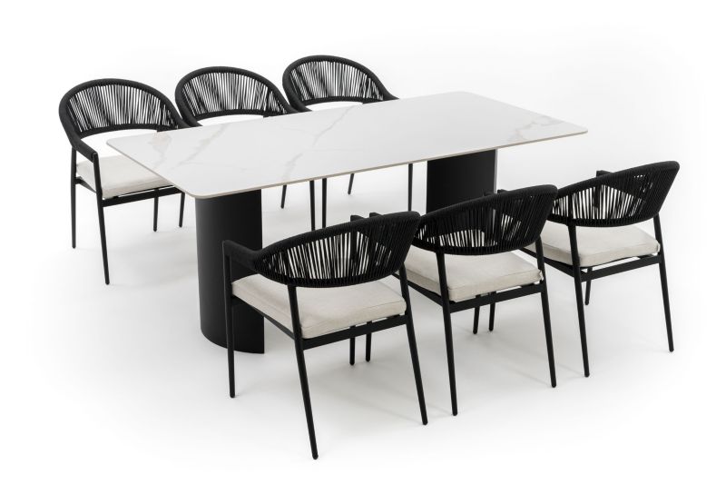 Zestaw mebli ogrodowych stół krzesła New Home BELIZE LUX biało beżowy aluminiowy z blatem ze spieku kwarcowego 1 kpl