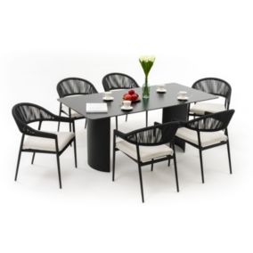 Zestaw mebli ogrodowych stół krzesła New Home BELIZE LUX czarno beżowy aluminiowy z blatem ze spieku kwarcowego 1 kpl