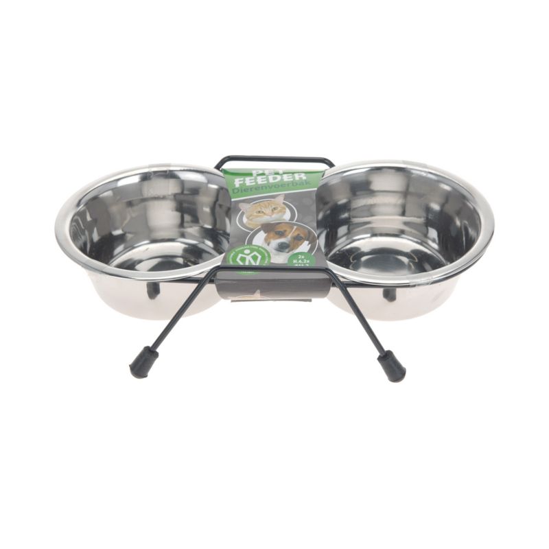Zestaw misek na stojaku Pets Collection stal nierdzewna antypoślizgowa 35x17x8,5 cm 1 szt.