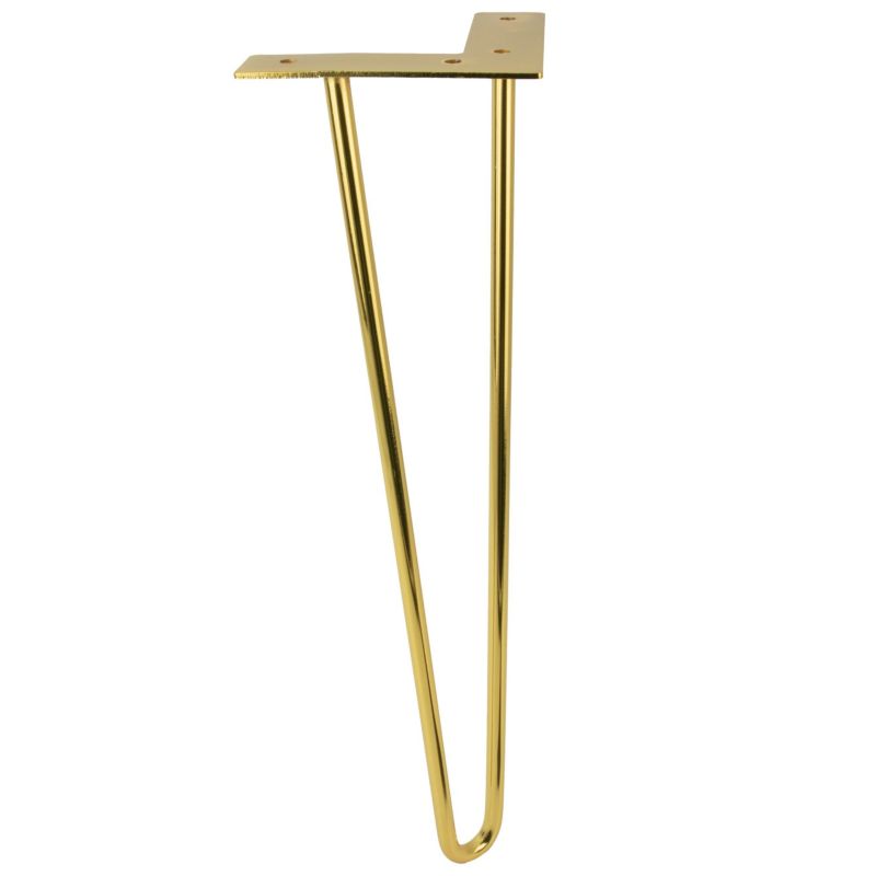 Zestaw nóżek meblowych B&B Hairpin legs złoty połysk wysokość 41cm 2 pręty ze stopkami plastikowymi 4 szt