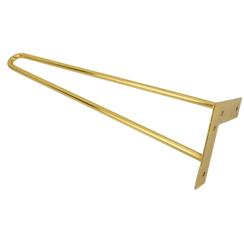 Zestaw nóżek meblowych B&B Hairpin legs złoty połysk wysokość 41cm 2 pręty ze stopkami plastikowymi 4 szt