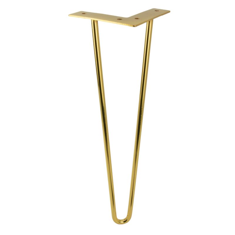 Zestaw nóżek meblowych B&B Hairpin legs złoty połysk wysokość 41cm 2 pręty ze stopkami plastikowymi 4 szt
