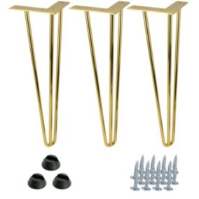 Zestaw nóżek meblowych B&B Hairpin legs złoty połysk wysokość 41cm 3 pręty 3 szt