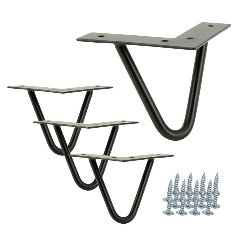 Zestaw nóżek meblowych B&B loftowych Hairpin legs 10 cm 2 pręty czarny 4 szt