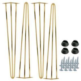 Zestaw nóżek meblowych B&B typu Hairpin wysokość 71 cm 3 pręty kolor złoty chrom ze stopkami plastikowymi 4 szt