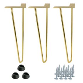 Zestaw nóżek meblowych Hairpin legs złoty połysk wysokość 41cm 2 pręty 3 szt
