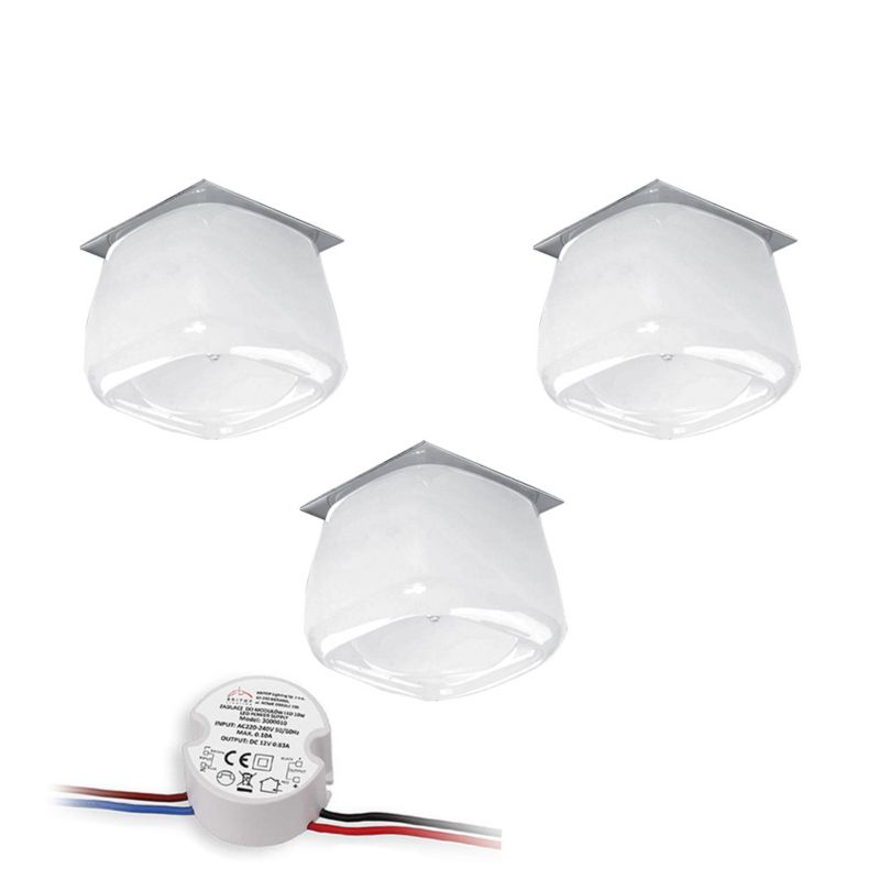 Zestaw Oczek Sufitowych SPOT Light  3xG4 LED 2,3W z zasilaczem, Białe Szkło od Polskiego Producenta, 3 szt.