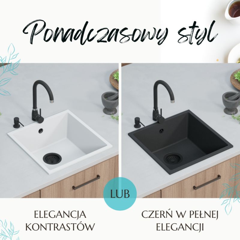 Zestaw odpływowy do zlewozmywaków 1 komorowych, GranMaster, oszczędzający miejsce, manualny z elementami czarnymi