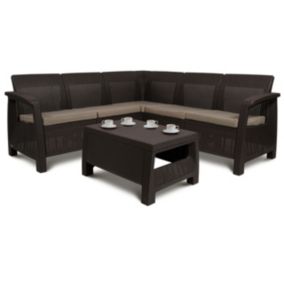 Zestaw ogrodowy Keter Corfu Relax sofa narożna + stolik komplet dla 5 osób Brąz 1 kpl.
