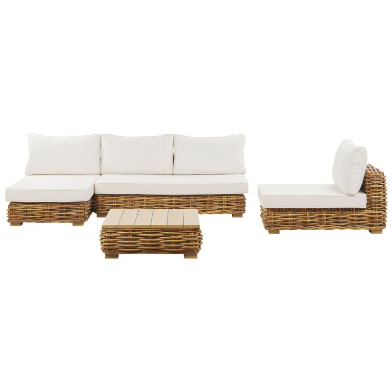 Zestaw ogrodowy ze stolikiem dla 4 osób Varallo Modułowy Rattan Naturalny Prawostronny 1 kpl
