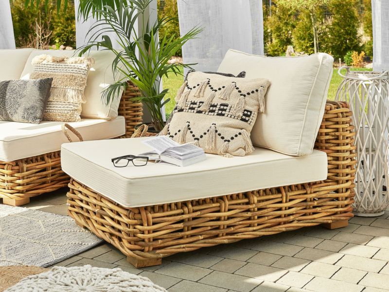 Zestaw ogrodowy ze stolikiem dla 4 osób Varallo Modułowy Rattan Naturalny Prawostronny 1 kpl