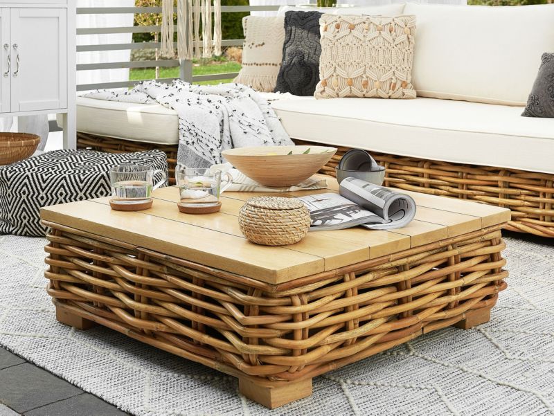 Zestaw ogrodowy ze stolikiem dla 4 osób Varallo Modułowy Rattan Naturalny Prawostronny 1 kpl