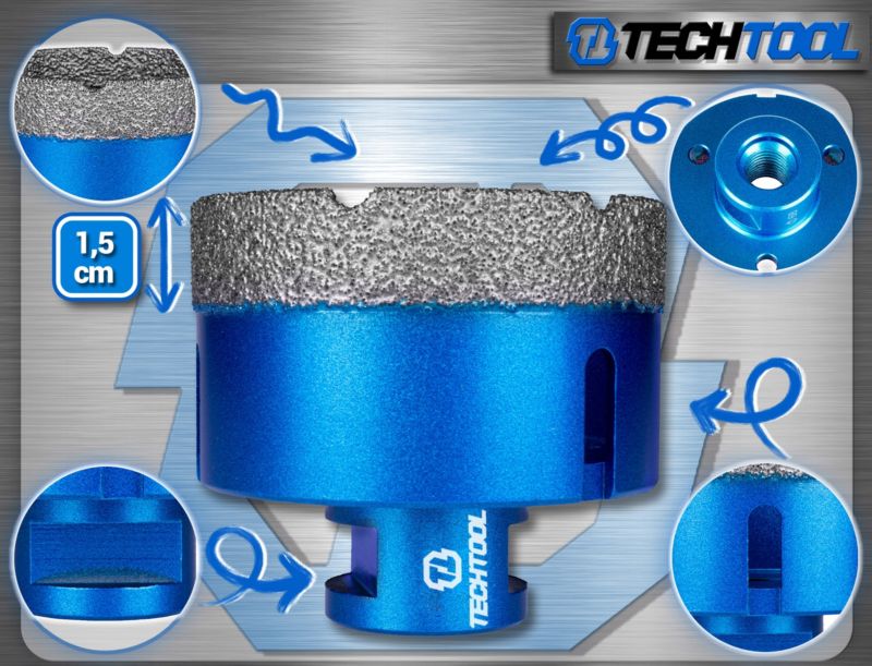 Zestaw otwornic diamentowych Techtool M14 6-8-10-35-68 mm 1 kpl.