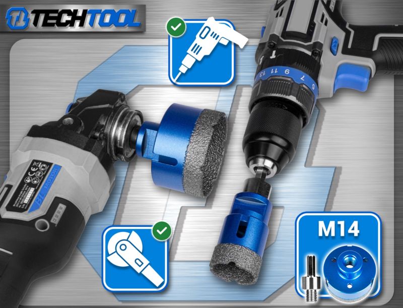 Zestaw otwornic diamentowych Techtool M14 6-8-10-35-68 mm 1 kpl.