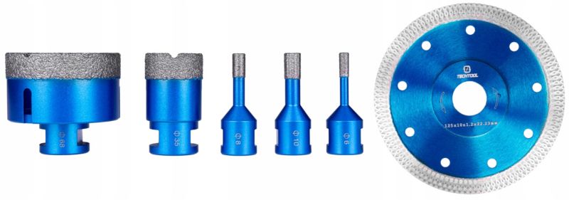Zestaw otwornic diamentowych Techtool M14 6-8-10-35-68 mm + tarcza 125 mm 1 kpl.