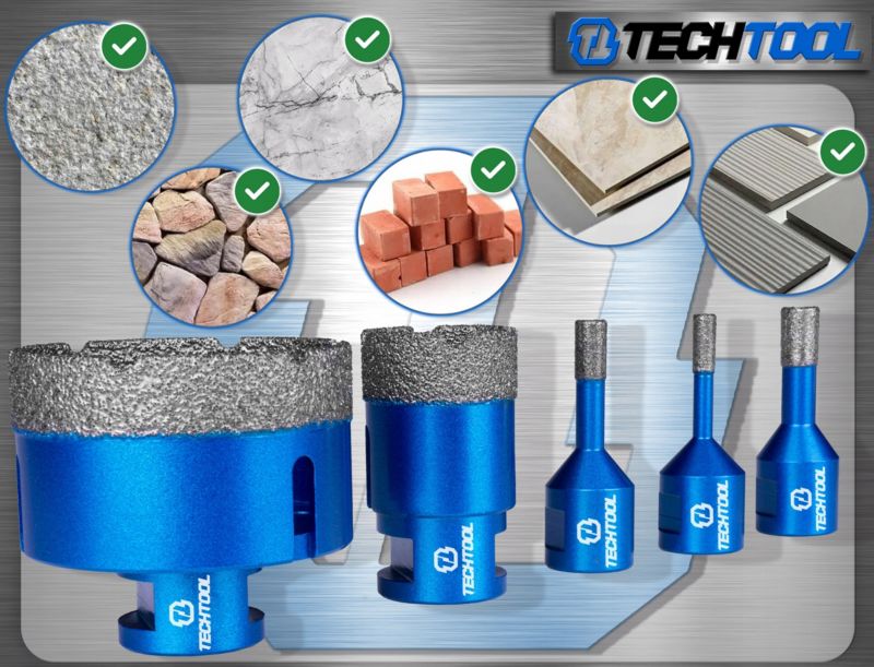 Zestaw otwornic diamentowych Techtool M14 6-8-10-35-68 mm + tarcza 125 mm 1 kpl.