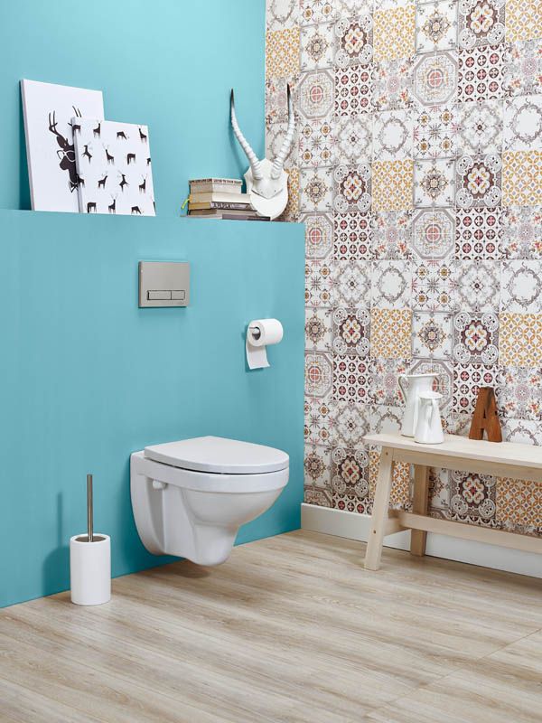 Zestaw podtynkowy WC Cersanit Inteo z deską wolnoopadającą przycisk niebiesko-biały