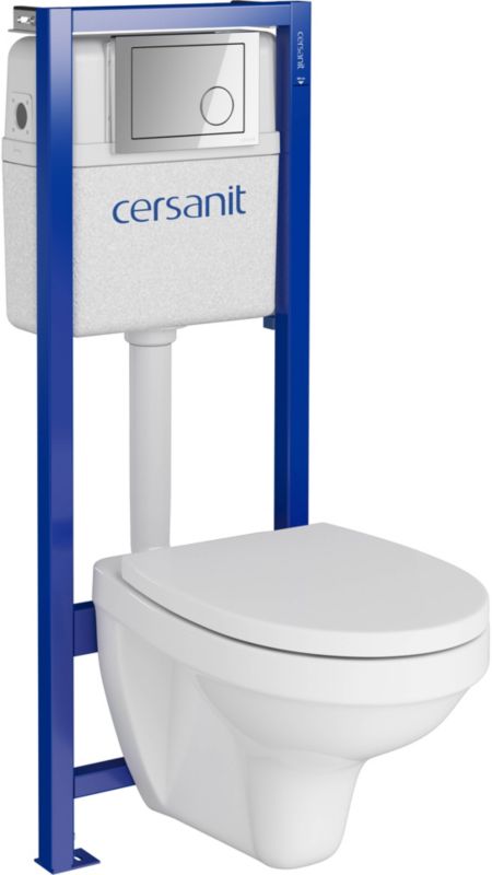 Zestaw podtynkowy WC Cersanit Inteo z deską wolnoopadającą przycisk srebrno-niebieski