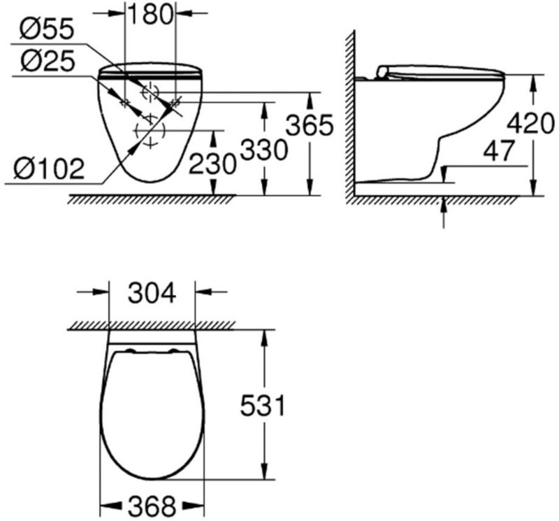 Zestaw podtynkowy WC Grohe Bau z miską bezkołnierzową z deską wolnoopadającą chrom