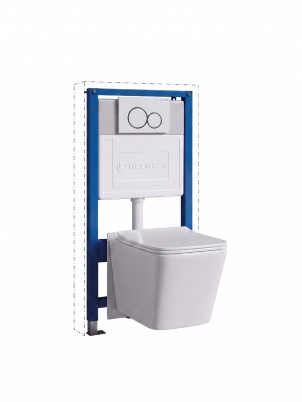 Zestaw podtynkowy WC Helmken 5w1: Stelaż, Biały przycisk, Miska bezkołnierzowa Rimless 35120001, Deska wolnoopadająca, Mata, 1 szt