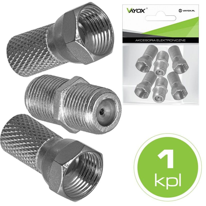 Zestaw podwójny do łączenia kabli SAT Vayox: 4x wtyk F + 2x złączka (beczka) F (6szt.) 1kpl.
