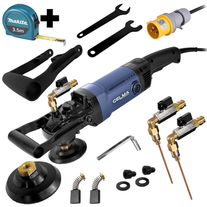 Zestaw Polerka do kamienia na mokro CELMA Professional PRAw 130D 1600W 110V 1750 obr + miara MAKITA 3,5m 1 szt.
