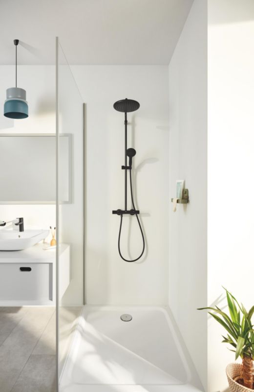 Zestaw prysznicowy ścienny Grohe Vitalio Start System 250 termostatyczny czarny mat z deszczownicą 1 szt.