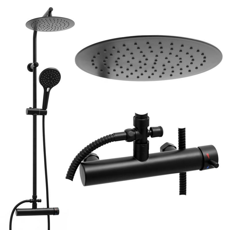 Zestaw prysznicowy czarny mechaniczny Yoka Home deszczownica 25 cm, jednouchwytowa bateria, matowe wykończenie 1 szt.