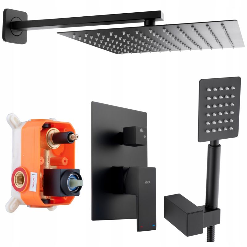 Zestaw prysznicowy DUAL30 Yoka Home podtynkowy panel z deszczownicą 30 cm czarny - 1 szt.