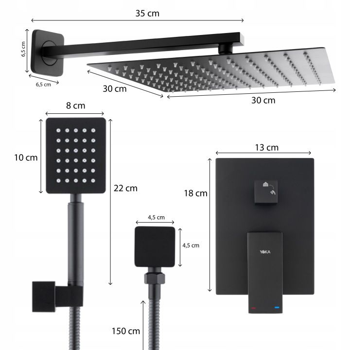 Zestaw prysznicowy DUAL30 Yoka Home podtynkowy panel z deszczownicą 30 cm czarny - 1 szt.