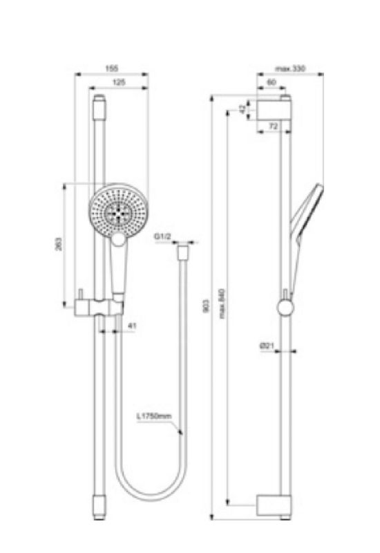 Zestaw prysznicowy Idealrain Ideal Standard chrom, 3-funkcje, 90 cm drążek, 1 szt.