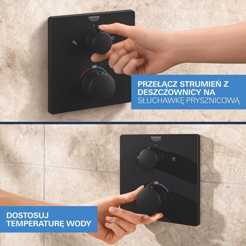 Zestaw prysznicowy podtynkowy Grohe Vitalio Comfort, czarny mat, termostat, z deszczownicą, 1 szt.