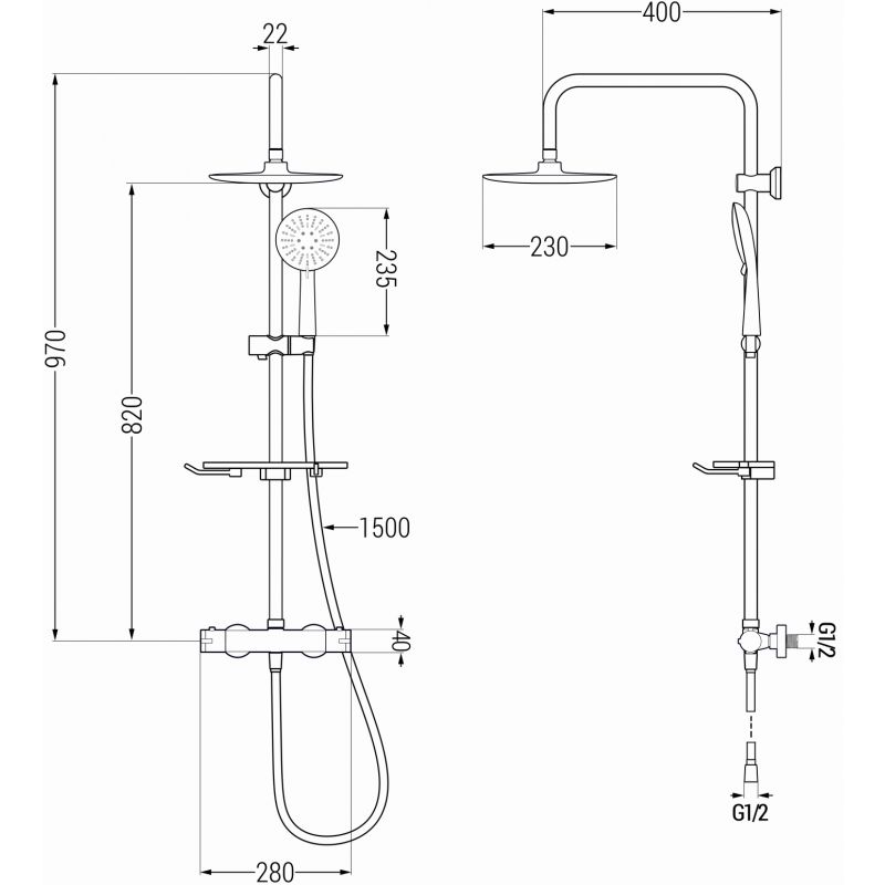 Zestaw prysznicowy z deszczownicą i baterią termostatyczną Mexen Kai czarny  771506793-70 1 szt.