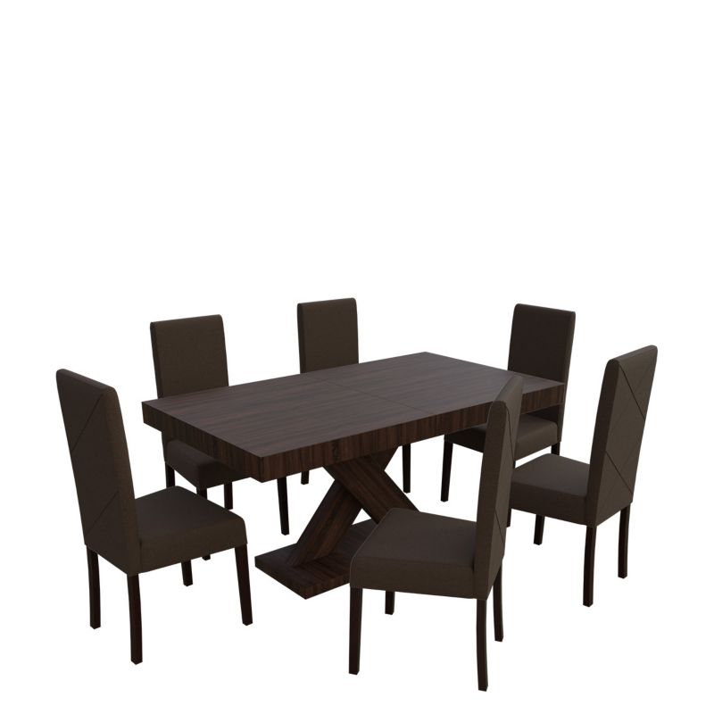 Zestaw RO06 MIRJAN 24 Stół rozkładany S05 90x160/210 + 6 krzeseł K02 orzech + gorzka czekolada 1 kpl.