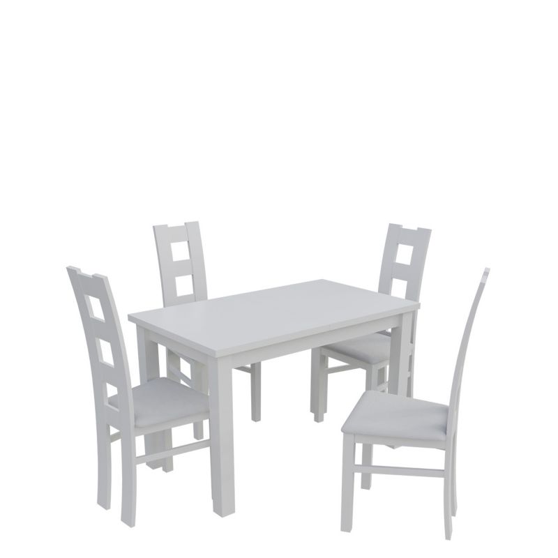 Zestaw RO11 MIRJAN 24 Stół rozkładany S18 70x120/160 + 4 krzesła K42 biały + biała ekoskóra 1 kpl.