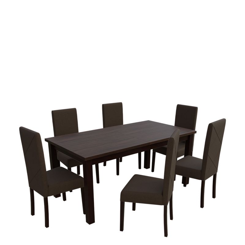 Zestaw RO13 MIRJAN 24 Stół rozkładany S18-L 80x160/200 + 6 krzeseł K02 orzech + gorzka czekolada 1 kpl.