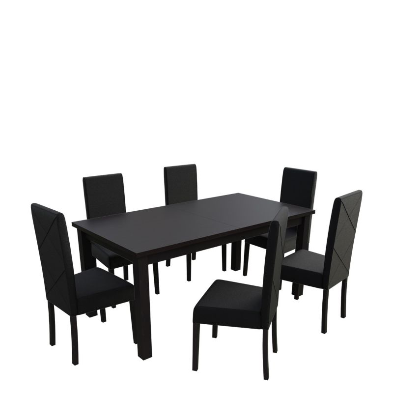 Zestaw RO13 MIRJAN 24 Stół rozkładany S18-L 80x160/200 + 6 krzeseł K02 wenge + czarna ekoskóra 1 kpl.