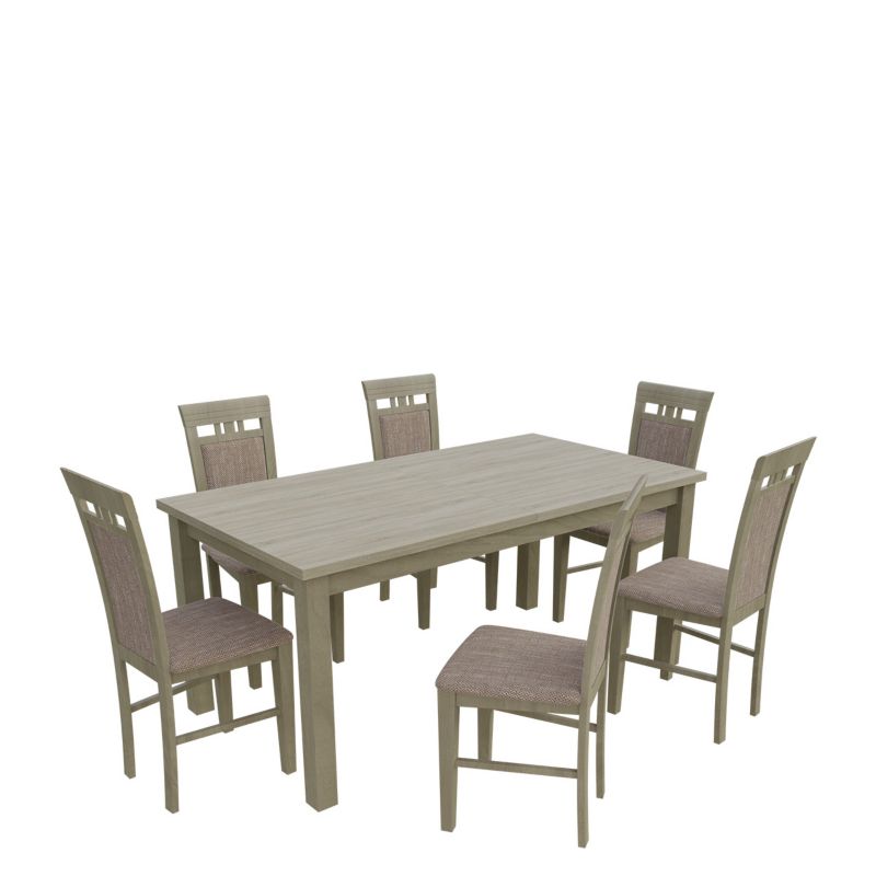 Zestaw RO16 MIRJAN 24 Stół rozkładany S18-L 80x160/200 + 6 krzeseł K31 dąb sonoma + jasny brąz 1 kpl.