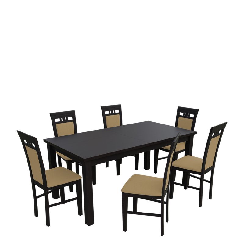 Zestaw RO16 MIRJAN 24 Stół rozkładany S18-L 80x160/200 + 6 krzeseł K31 wenge + piaskowy 1 kpl.