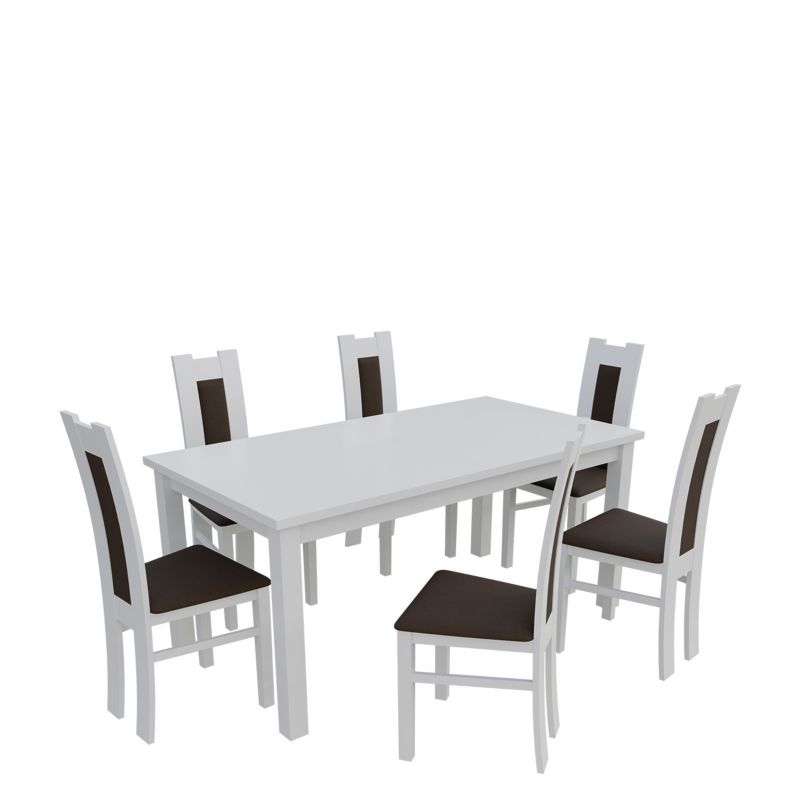 Zestaw RO17 MIRJAN 24 Stół rozkładany S18-L 80x160/200 + 6 krzeseł K41 biały + gorzka czekolada 1 kpl.