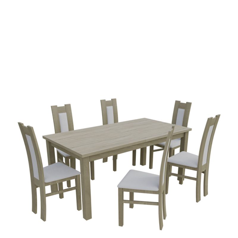 Zestaw RO17 MIRJAN 24 Stół rozkładany S18-L 80x160/200 + 6 krzeseł K41 dąb sonoma + biała ekoskóra 1 kpl.
